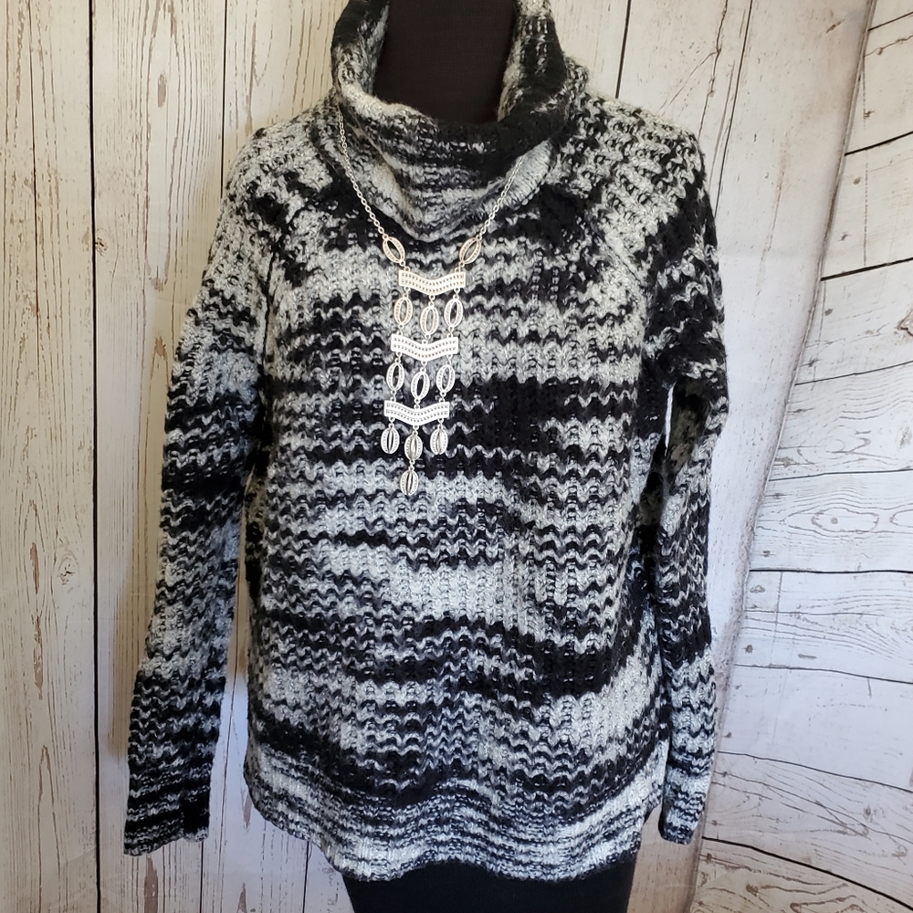 A New Approach a.n.a cowl neck sweater marled shades of gray and black ST